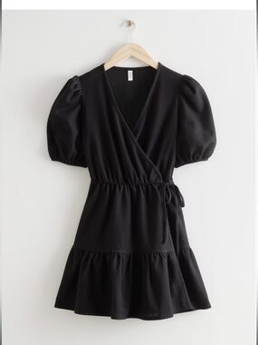 & Other Stories Puff Sleeve Mini Wrap Dress - L